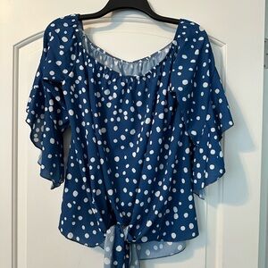 Source Unknown Blue and White Polka Dot Blouse